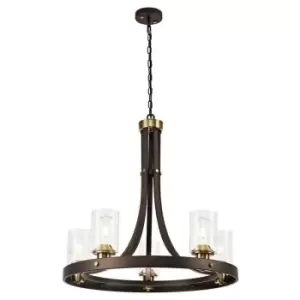 Image of Luminosa Lighting - Ceiling Pendant 5 Light E27, Brown Oxide, Bronze With Clear Glass Shades