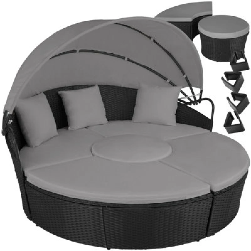 Image of Tectake Sun Lounger Santorini - Modular Garden Furniture Set With Shade Canopy - Black