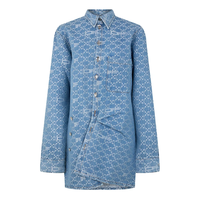 Image of Off White Womens Monogram Short Sleeve Mini Dress Light Blue female 4 (3XS)