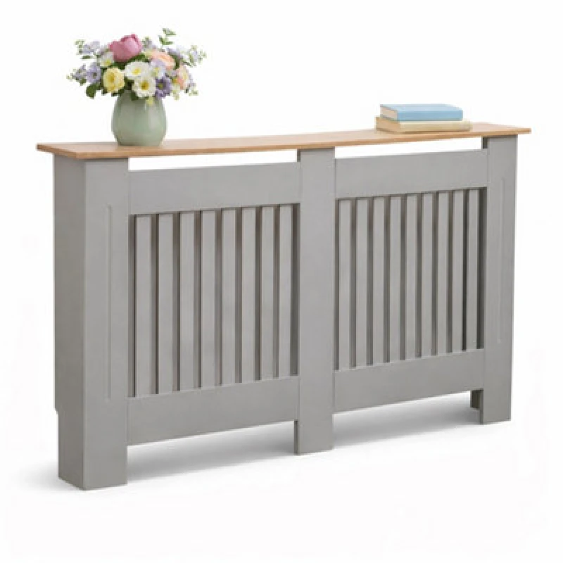 Image of Oypla Large Wooden Slatted Grill Radiator Cover Cabinet Grey