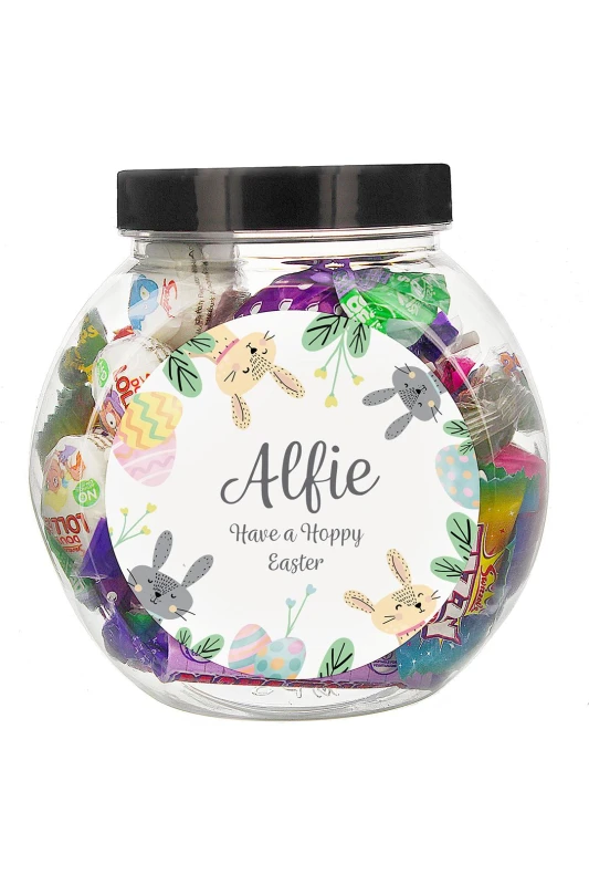 Image of Personalised Memento Company Personalised Easter Bunny Sweet Jar Clear