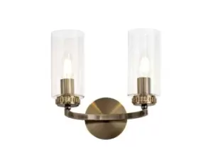 Image of Wall Lamp Switched, 2 x E14, Antique Brass