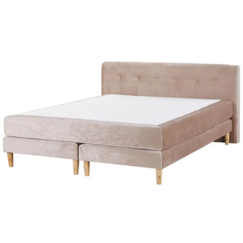 Image of Beliani Divan Bed Velvet Marquise 180 X 200 Cm (Eu Super King) Beige