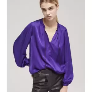 Image of Satin V-Neck Blouse with Long Sleeves