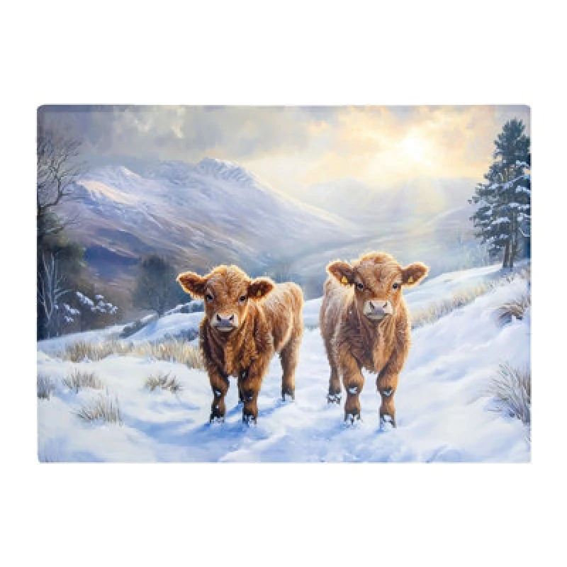 Image of Warren Reed Designer Due Of Baby Highland Cows Glass Chopping Board