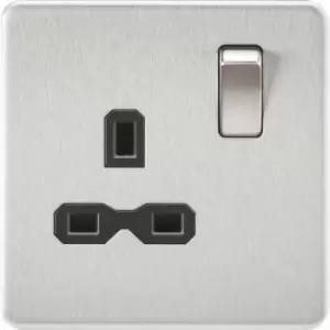 Image of MLA Knightsbridge 13A 1 Gang DP Socket Brushed Chrome W/Black Insert - SFR7000BC
