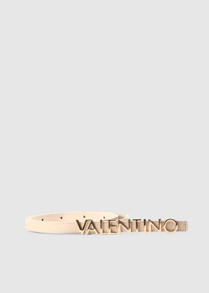 Image of Valentino Bags Womens Belty Metal Logo Belt In Beige/Oro