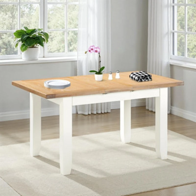 Image of Seconique Windsor Extending Dining Table Ivory With Oak Top Part Assembled