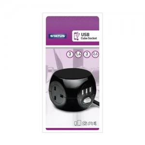 Image of Status 3G 1.4m Cube Socket with USB Ports - Black