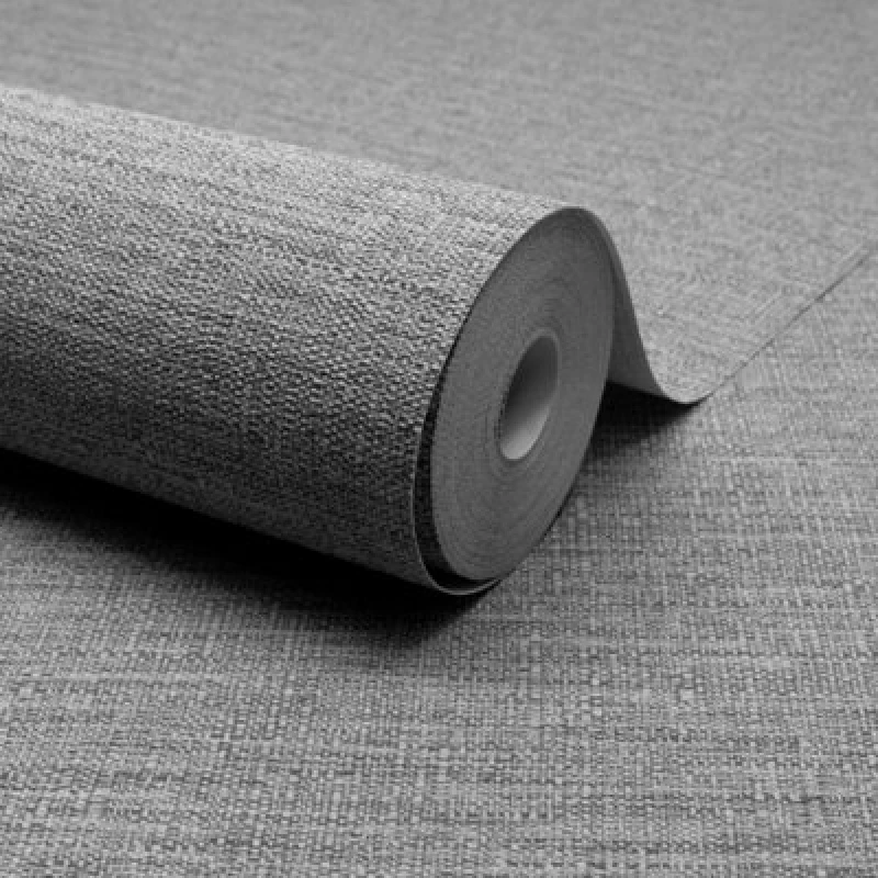 Image of Grandeco Telma Slubbed Fabric Hessian Textured Luxury Wallpaper Grey