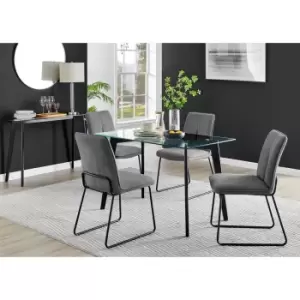 Image of Furniture Box Malmo Glass and Black Leg Dining Table & 4 Dark Grey Halle Chairs