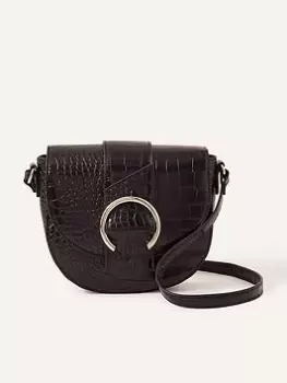 Image of Accessorize Faux Croc Ring Detail Cross Body, Black, Women