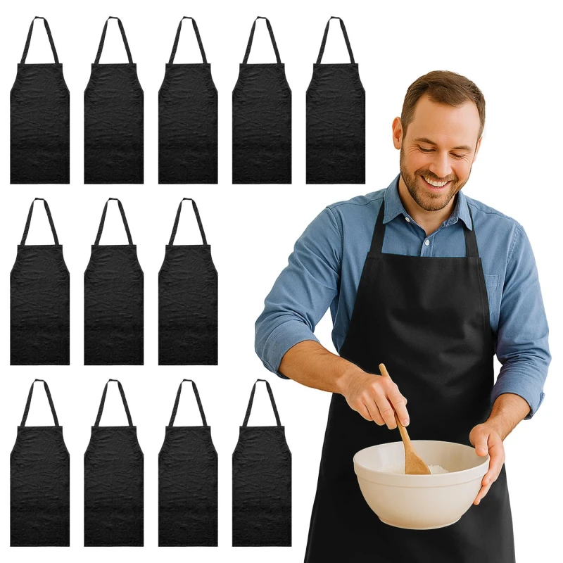 Image of Nicola Spring Cotton Kitchen Bib Aprons - One Size - Pack of 12 in Black Unisex