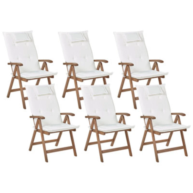 Image of Beliani Set Of 6 Garden Chairs With Cushions Amantea Acacia Wood Off-White