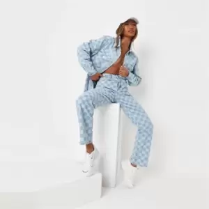 Image of Missguided Coord Checkerboard Dad Jean - Blue