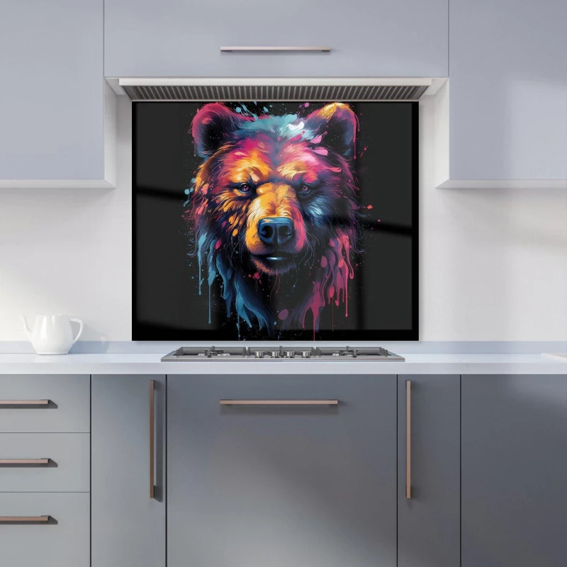 Image of Warren Reed - Designer Splashart Bear Face Kitchen Splashback in Brown Size: 900mm x 750mm Brown Unisex 900mm x 750mm