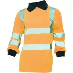Image of Yoko Ladies/Womens Hi-Vis Long Sleeve Polo Shirt (L) (Hi Vis Orange) - Hi Vis Orange