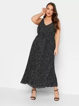 Image of Yours Spot Print Pleated Maxi Dress - Black, Size 26-28, Women