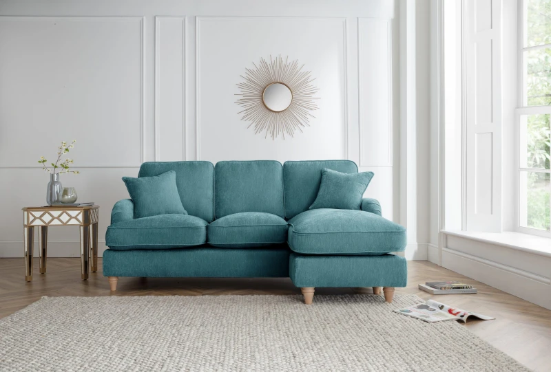 Image of The Great Sofa Company Orla Right Hand Chaise Sofa Manhattan Charcoal in Emerald Emerald Unisex