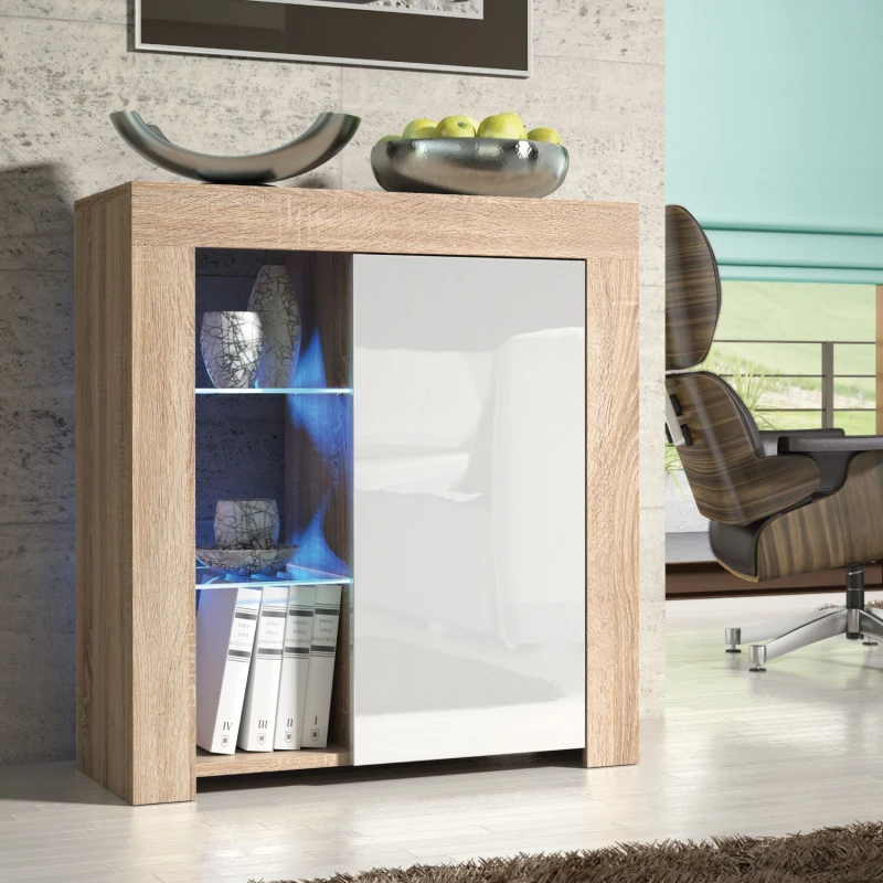Image of Creative Furniture Serene Sideboard 83cm - A Compact and Elegant Cabinet with Gloss Doors and LED Lights Light Oak