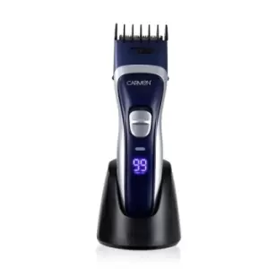 Image of Carmen Mens Signature Cordless Hair and Beard Trimmer with LED Display Midnight Blue UK Plug