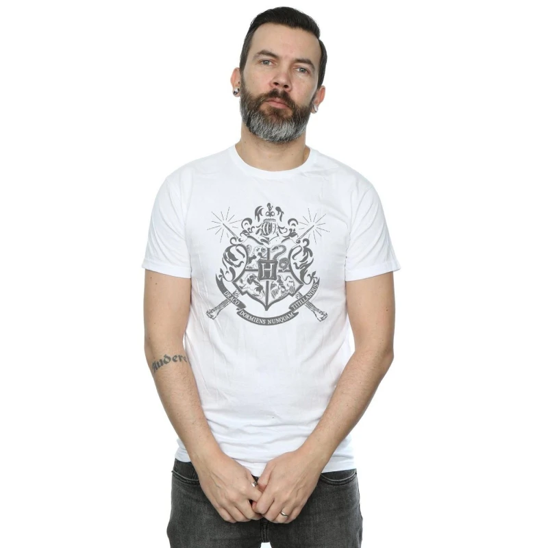 Image of Harry Potter Mens Hogwarts Houses Cotton T-Shirt in White Size: Small White Male S