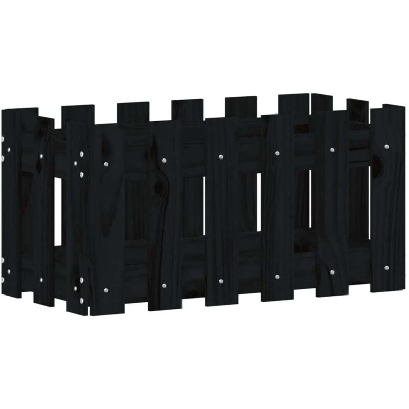 Image of vidaXL Garden Planter with Fence Design Black 60x30x30 cm, Black 832469
