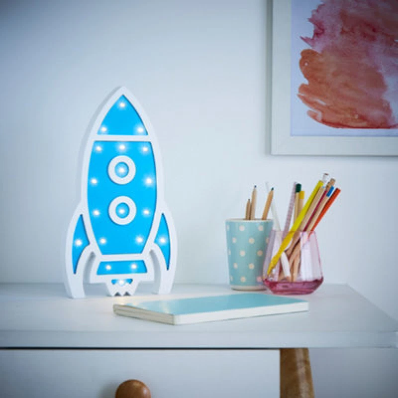 Image of Litecraft Blue Rocket Glow Kids LED Table Lamp