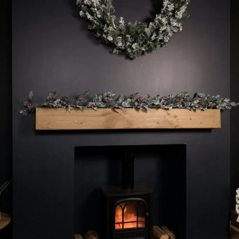 Image of Samuel Alexander 1.8M Frosted Green Holly Leaf & Berry Glitter Garland Christmas Decoration