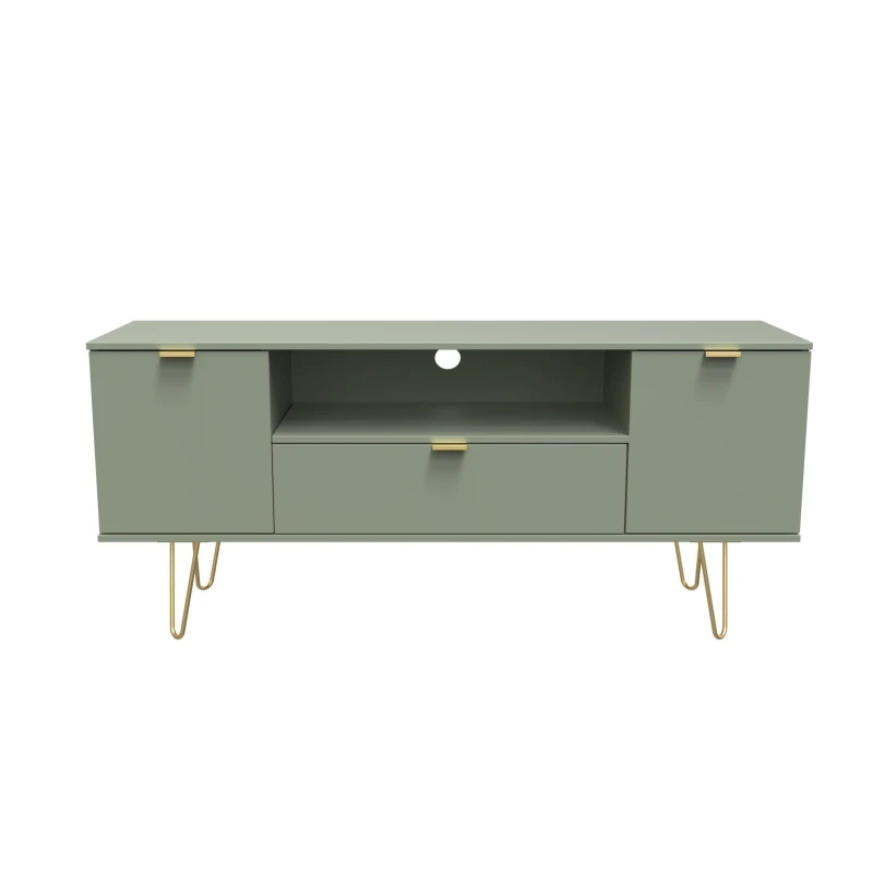 Image of Fuji 2 Door 1 Drawer Wide TV Unit In Reed Green (Ready Assembled)