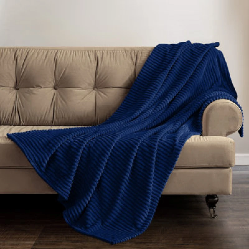 Image of Velosso Thermal Soft Ribbed Cord Throw Blanket For Sofa, Bed, Armchair, Couch - 150Cm X 200Cm, Navy