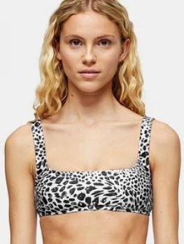 Image of Topshop Animal Spot Square Neck Crop Bikini Top - Monochrome