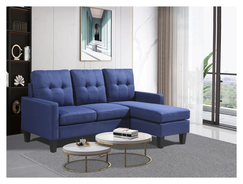 Image of KOSY KOALA Kosy Koala - Corner Sofa Fabric Sectional Sofa with Ottoman L-shaped Blue Sofa Couch Reversible 3-Seater Corner Fabric Blue Sofa