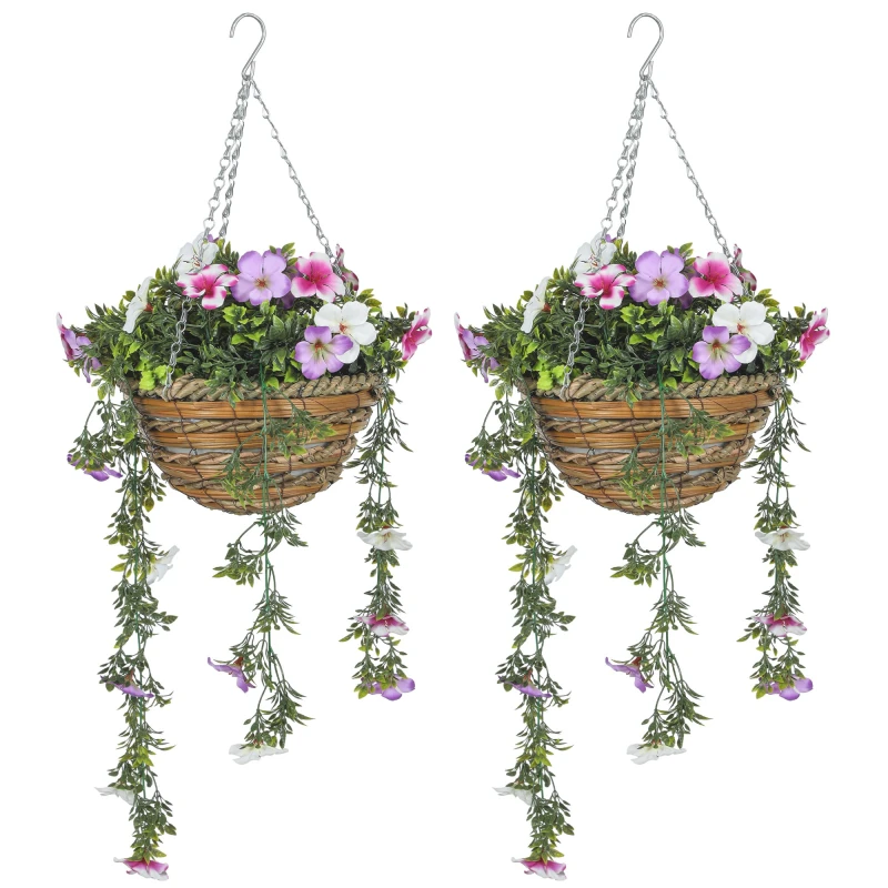 Image of HOMCOM Set of 2 Artificial Plants - Azalea Flowers in Basket TJ Hughes Pink 5063603754867