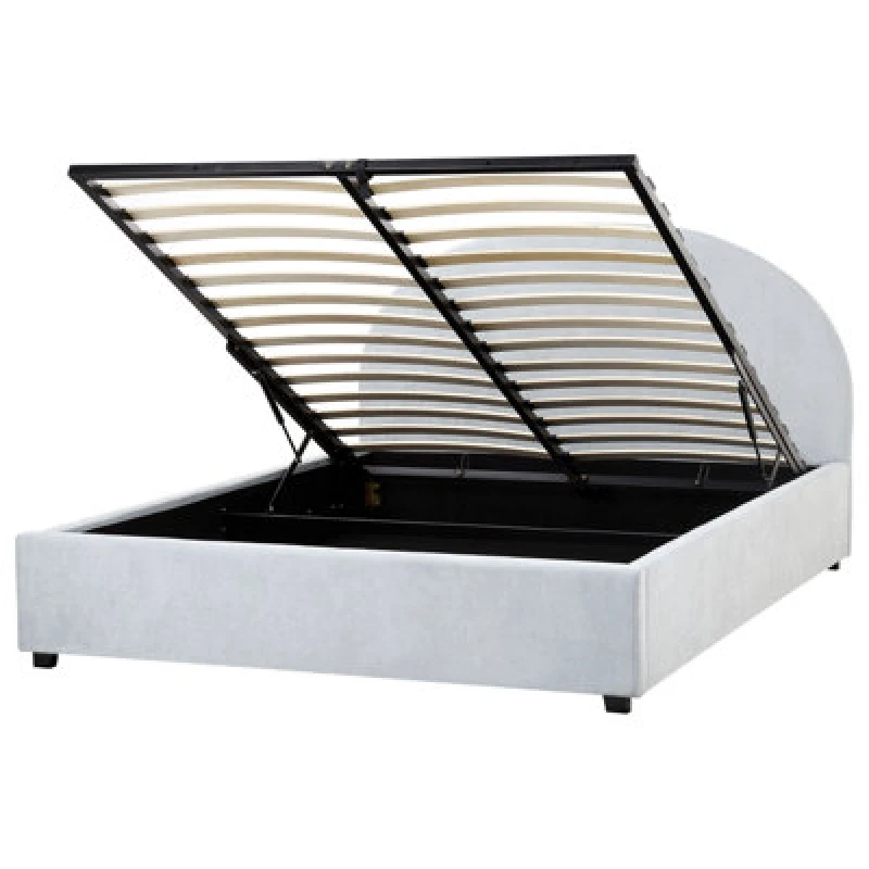 Image of Beliani Ottoman Bed Chenille Vaucluse 160 X 200 Cm (Eu King Size) Light Blue