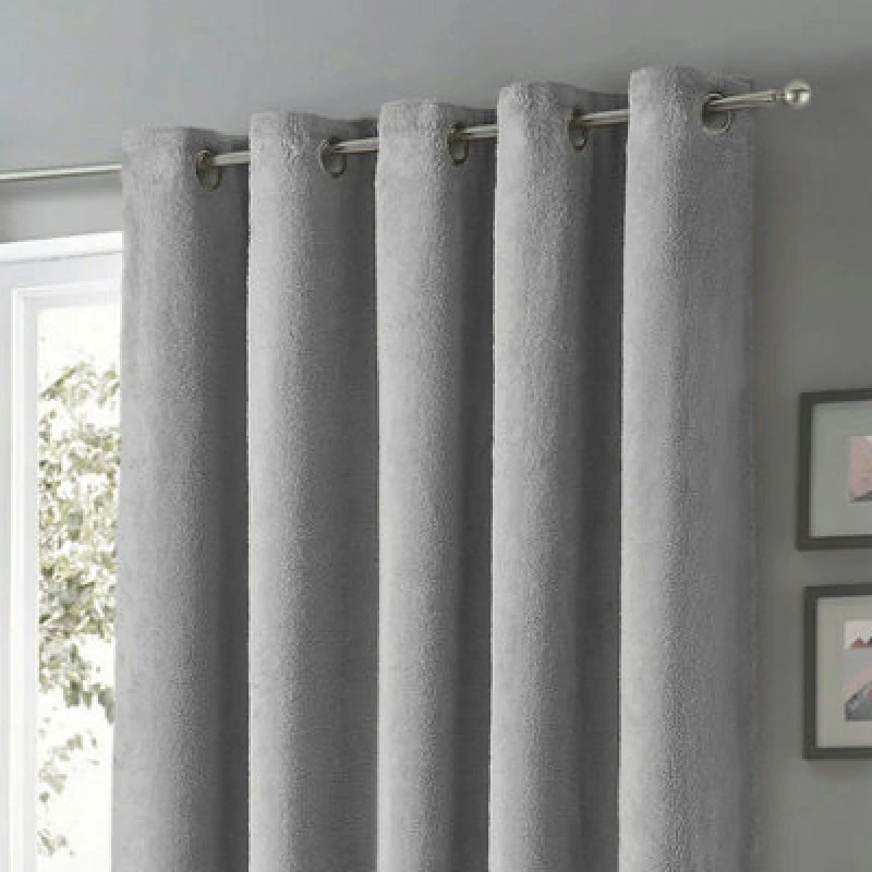 Image of Velosso Teddy Fleece Readymade Eyelet Curtains - Grey