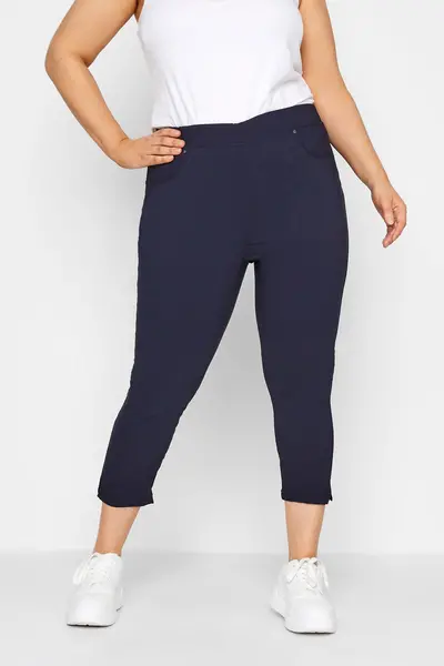 Image of Yours Bengaline Cropped Pull On Trousers Blue