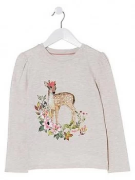 Image of Fatface Girls Long Sleeve Deer Graphic T-Shirt - Oatmeal