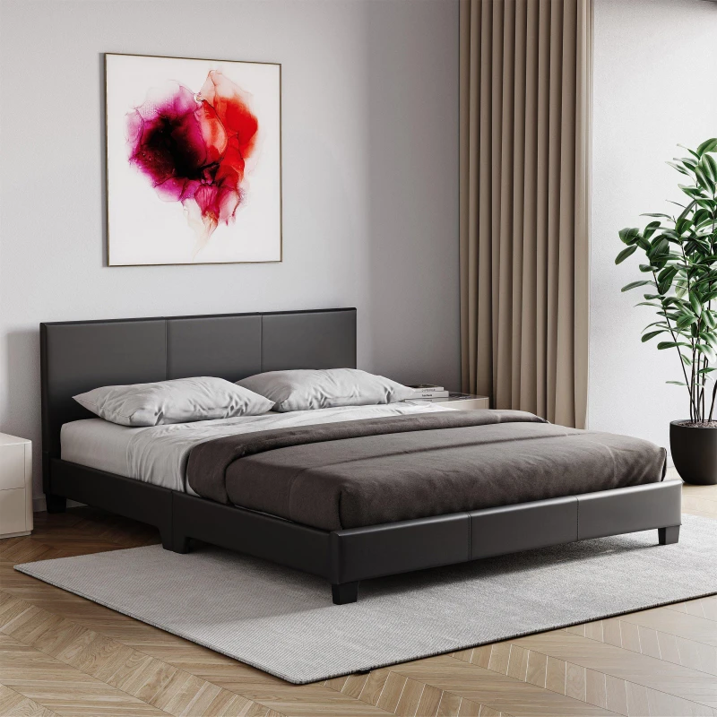 Image of Lassic Lisbon King Size Faux Leather Bed With Mattress Black unisex King Size