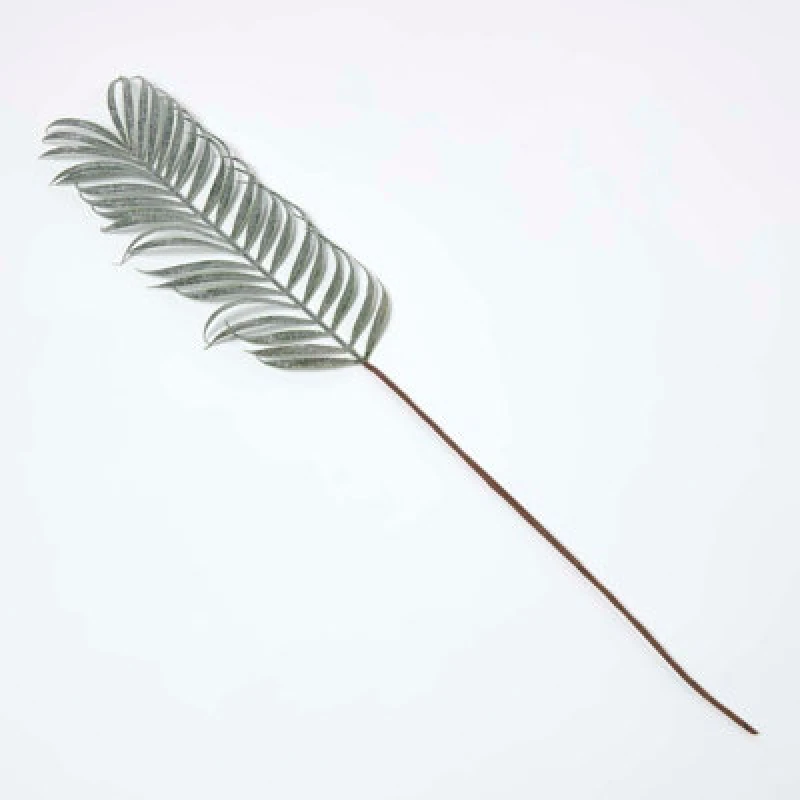 Image of Homescapes Artificial Green Handcrafted Glitter Palm Leaf Single Stem, 56 Cm