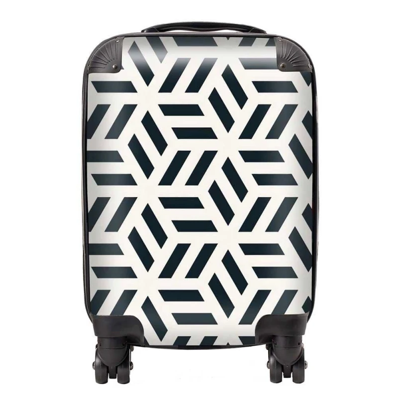 Image of Warren Reed - Designer Geometric Monochrome Hexagonal Pattern Suitcase in Black Size: Medium Black Unisex Medium