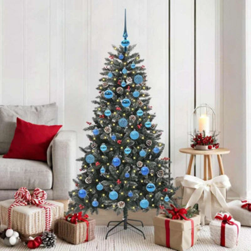 Image of vidaXL Artificial Christmas Tree with Stand, Blue Balls Green 83.5 x 83.5 x 150 cm, Green 3395875