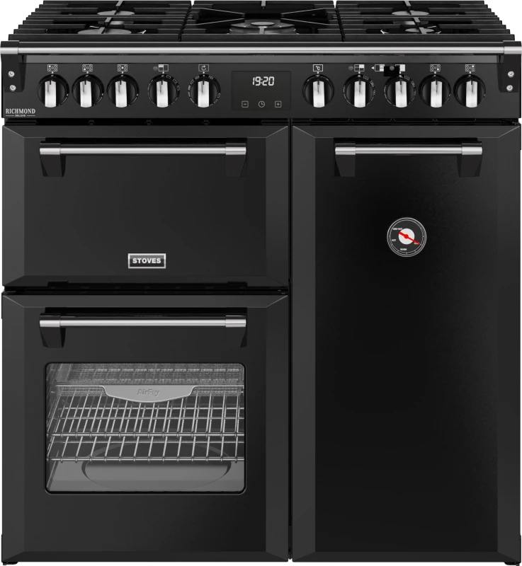 Image of Stoves Richmond Deluxe 90cm Dual Fuel Range Cooker - Black - A/A/A Rated