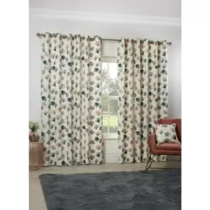 Image of Camarillo Floral Eyelet Curtains 66 x 72" Blush Ready Made Lined Watercolour Flowers