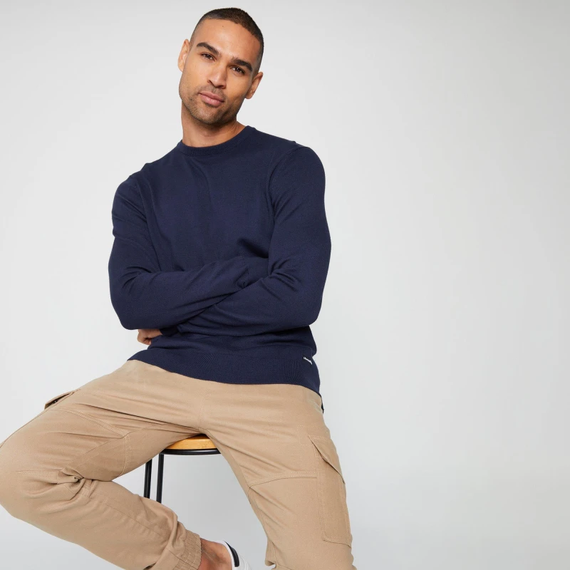 Image of Threadbare 'Keanu' Crew Neck Knitted Jumper Navy