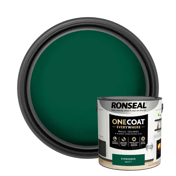 Image of Ronseal One Coat Everywhere Multi Surface Matt Paint Evergreen - 2.5L Green