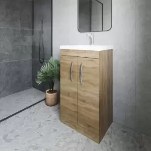 Image of Nuie - Athena Floor Standing 2-Door Vanity Unit with Basin-2 500mm Wide - Natural Oak