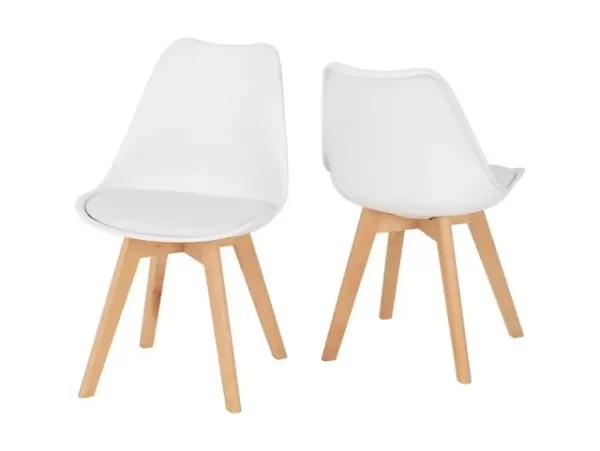 Image of Seconique Bendal Set of 2 White and Beech Dining Chairs