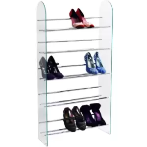 Image of Watsons - luxor - 5 Tier 15 Pair Shoe Storage Shelf Rack - Glass / Chrome - Silver