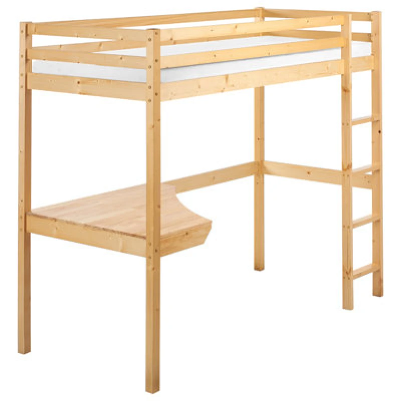 Image of Beliani High Sleeper Bed With Desk Pine Wood Loury 90 X 200 Cm (Eu Single) Light Brown